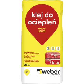 weber KS123 paleta (42 x 25 kg.) Klej do płyt z pianki rezolowej, wełny mineralnej, styropianu białego i grafitowego, wzmocniony włóknami 3 mm