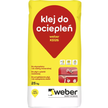 weber KS126 (paleta 42 x 25 kg.) klej do płyt z pianki rezolowej, wełny mineralnej, styropianu białego i grafitowego, wzmocniony włóknami 6 mm